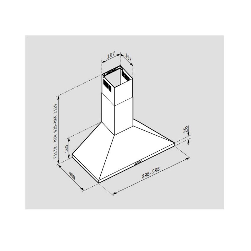 Απορροφητήρας PYRAMIS Καμινάδα Τετράγωνη Plus 60 cm 065038001 