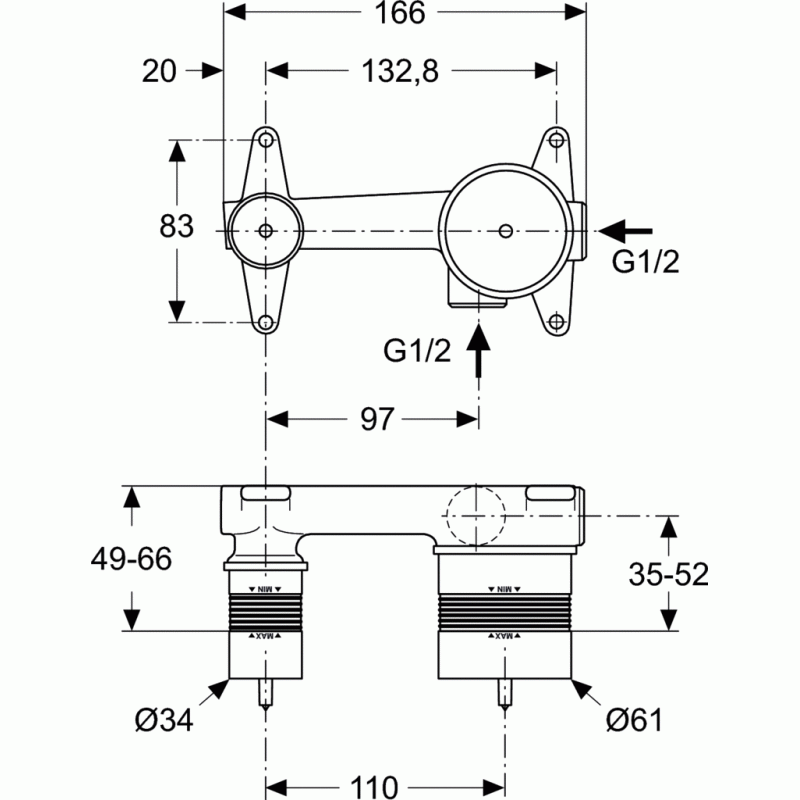 Μπαταρία Νιπτήρα Εντοιχιζόμενη(Εσωτερικό Τμήμα) IDEAL STANDARD Tesi A5948NU