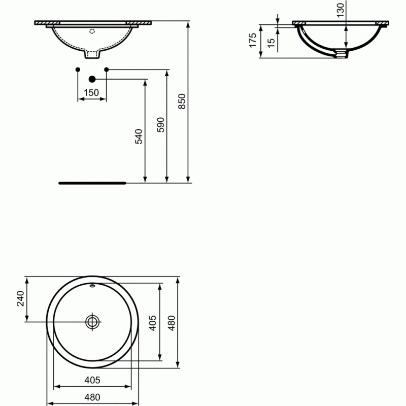 Νιπτήρας Υποκαθήμενος IDEAL STANDARD Connect Round/Sphere 48cm E505401